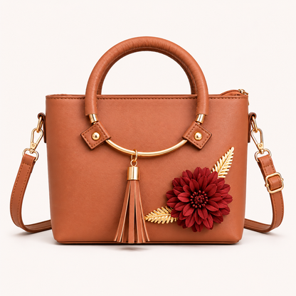 Elegant Sage Green Floral Tote Bag with Gold Handle & Shoulder Strap