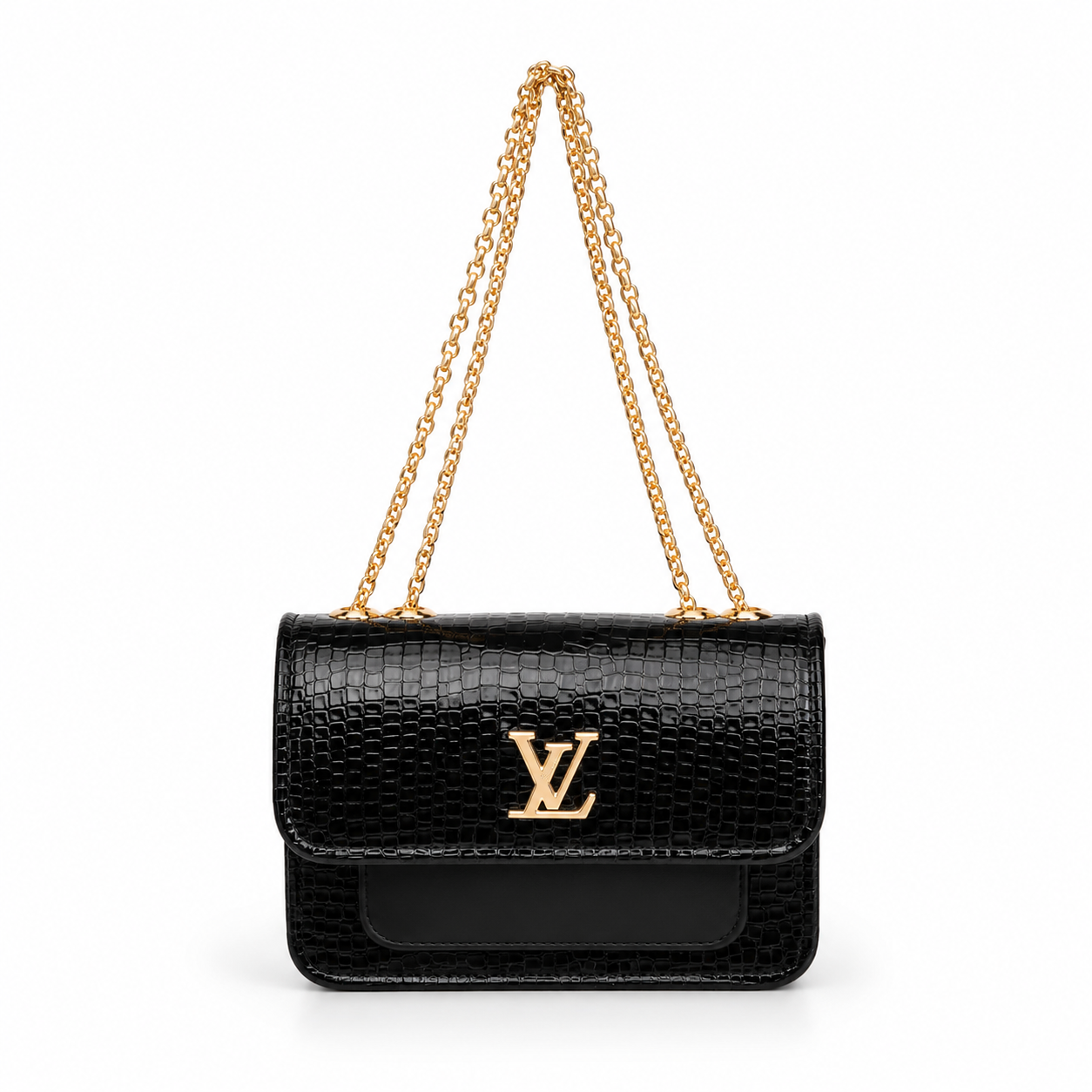 Luxury White Croc Texture Shoulder Bag with Gold Chain for Women