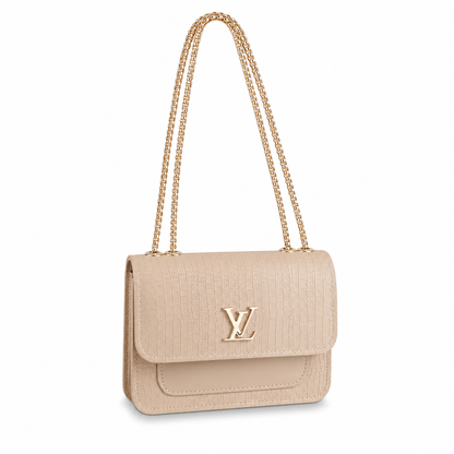 Luxury White Croc Texture Shoulder Bag with Gold Chain for Women