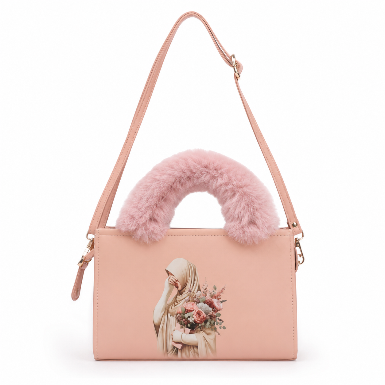 Cute Beige Fur Handle Bag
