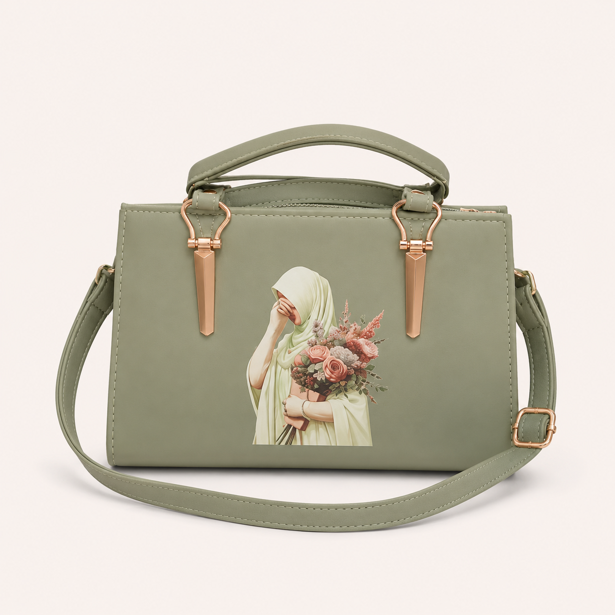 Elegant Blush Pink Printed Handbag for Women – Luxury Crossbody Tote Bag