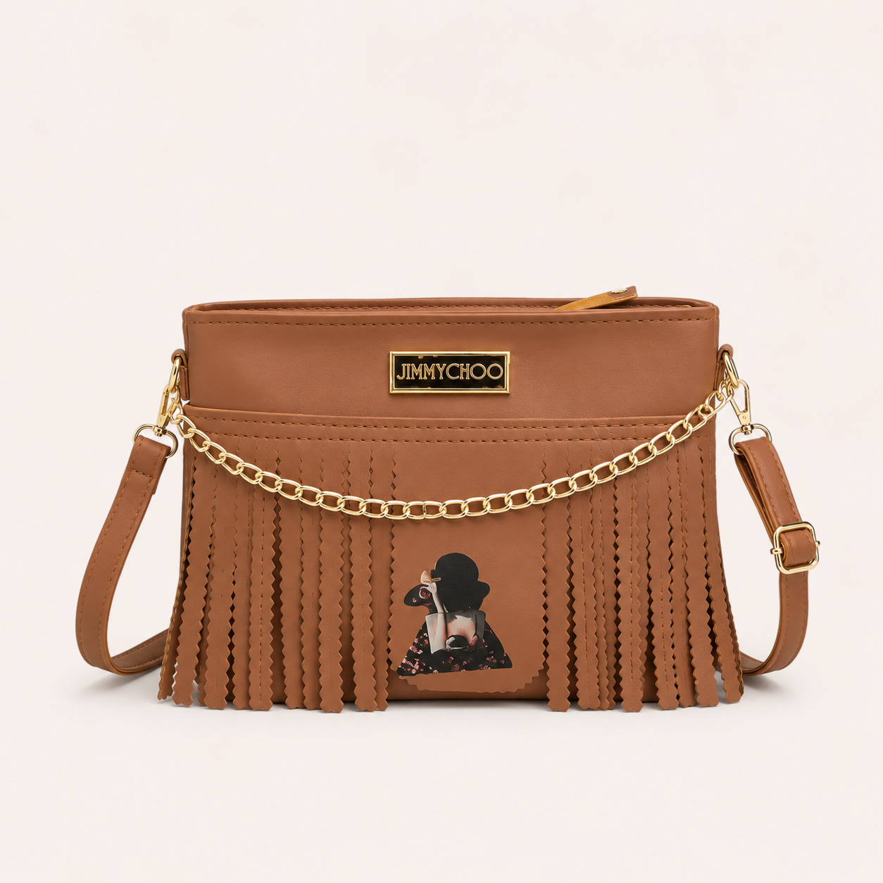 Stylish Lavender Fringe Shoulder Bag for Women | Trendy Crossbody Purse with Chain Detail