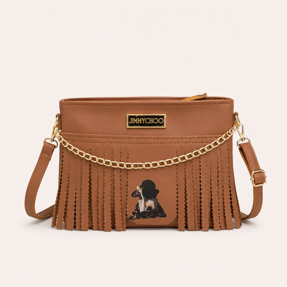 Stylish Lavender Fringe Shoulder Bag for Women | Trendy Crossbody Purse with Chain Detail