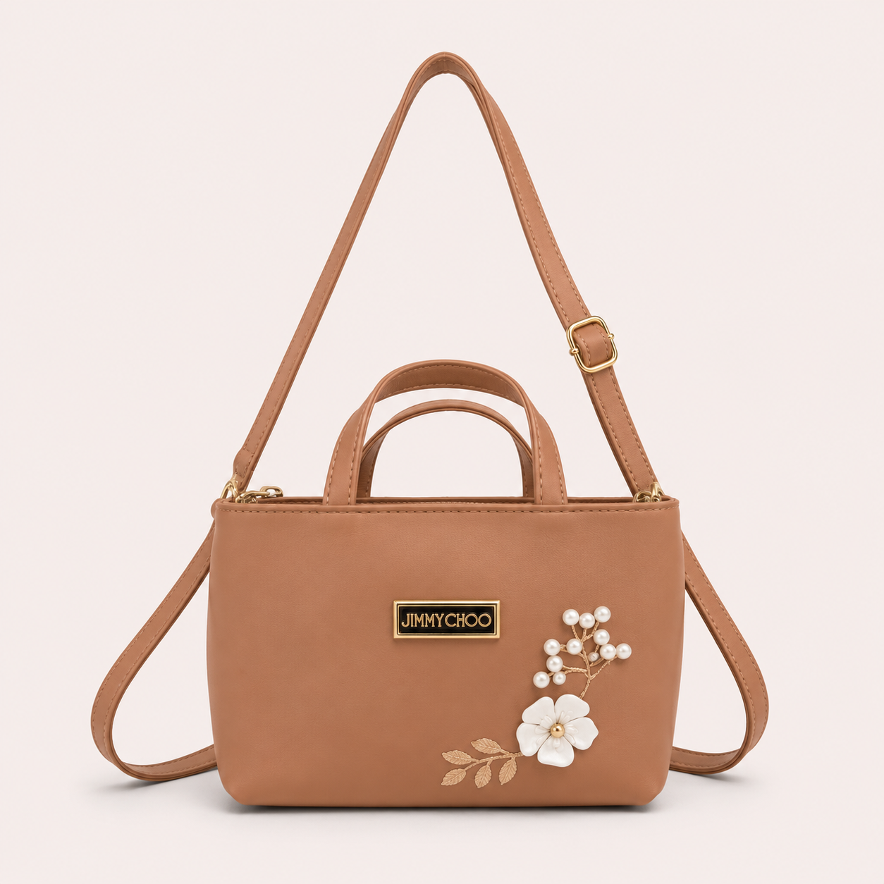 Elegant Mauve Mini Tote Bag with Pearl Floral Design for Women