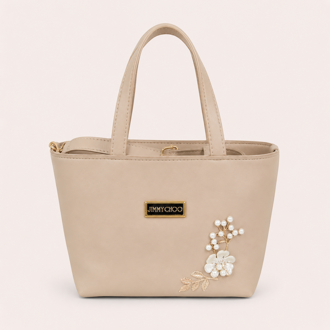 Elegant Mauve Mini Tote Bag with Pearl Floral Design for Women