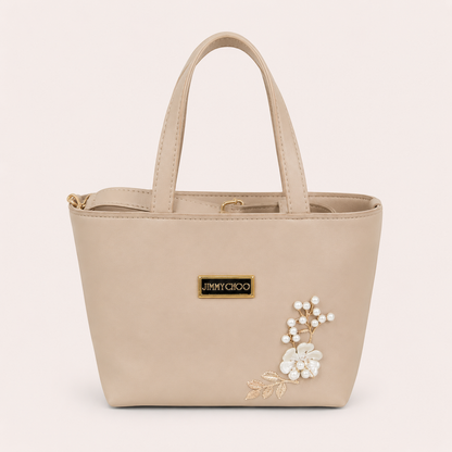 Elegant Mauve Mini Tote Bag with Pearl Floral Design for Women